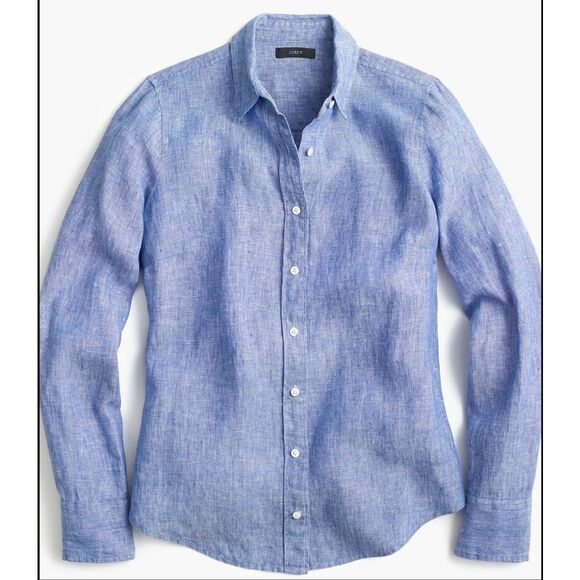 J.Crew perfect fit Irish linen blue button down size 6 - Picture 1 of 10